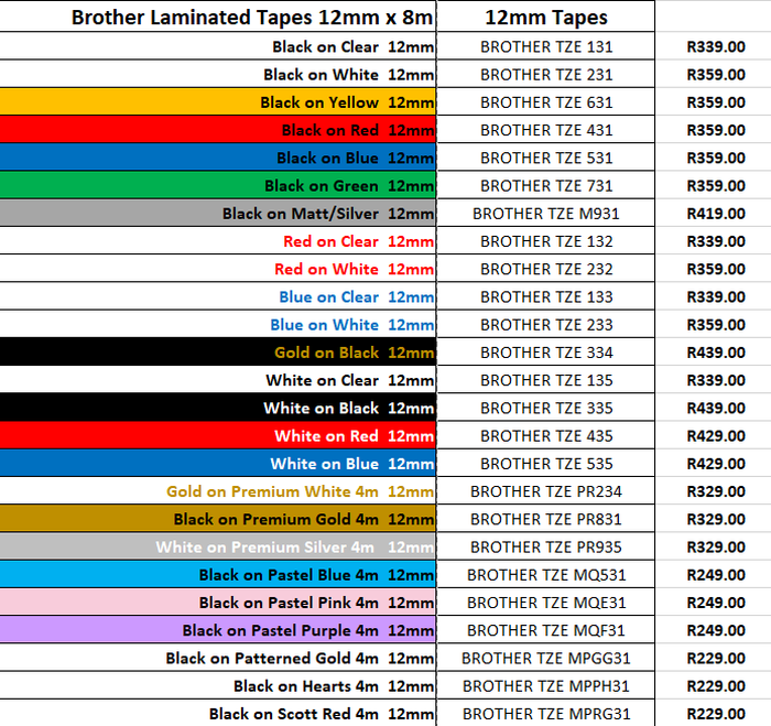 Brother TZE Laminated labels 12mm
