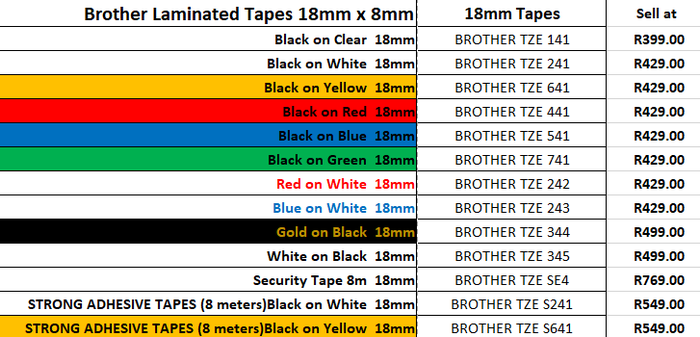 Brother TZE Laminated labels 18mm