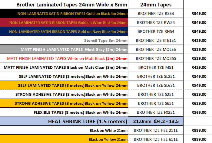 Brother TZE Laminated labels 24mm