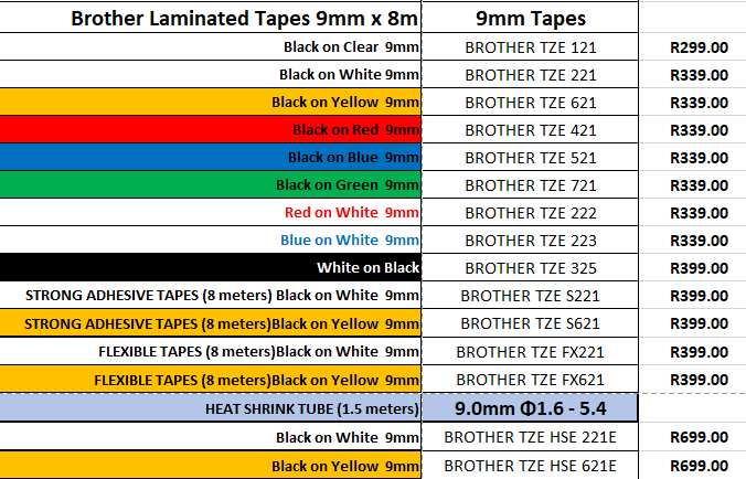 Brother TZE Laminated labels 9mm